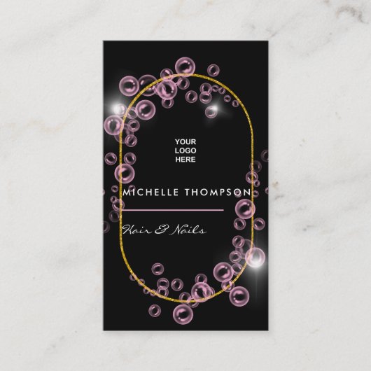 ピンクきらめくシャボン玉美しい業界 名刺 (正面)