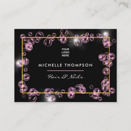 ピンクきらめくシャボン玉美しい業界 名刺 (正面)