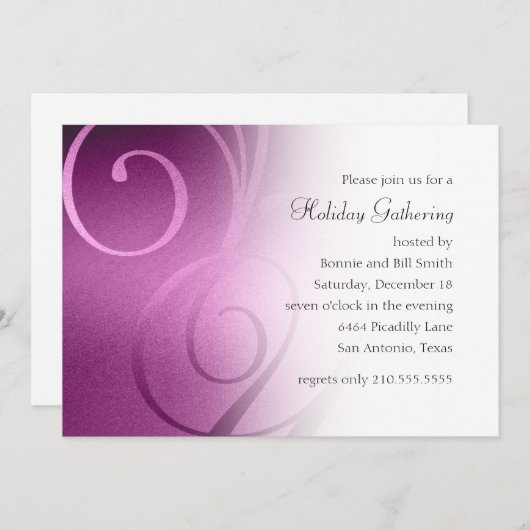 ピンクきらめくスワールホリデーパーティー招待状 招待状 (正面/裏面)