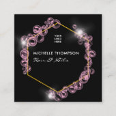 ピンクきらめくソープバブル美しいサロンスクエアブ スクエア名刺 (正面)