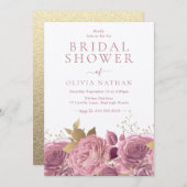 ピンクきらめくバラフローラブライダルシャワー 招待状 (正面/裏面)