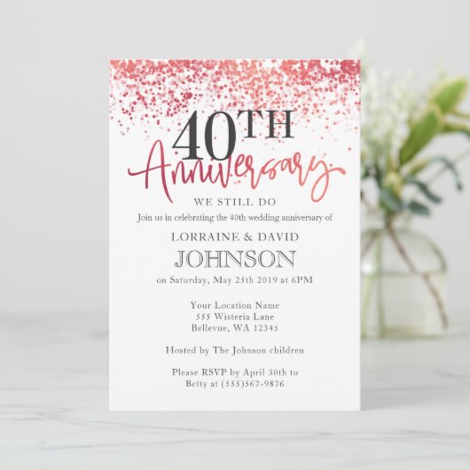 ピンクきらめくレッド40結婚周年 招待状 (スタンド正面)