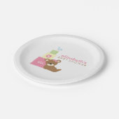 ピンクくまおよびおもちゃのブロックのベビーシャワー ペーパープレート (アングル)