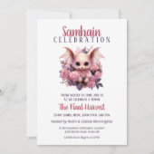 ピンクこうもりハロウィンハーベストハローウィンパーティ 招待状 (正面)