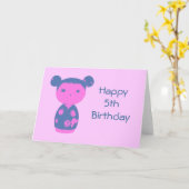 ピンクこけしブルーカード カード (黄色い花)