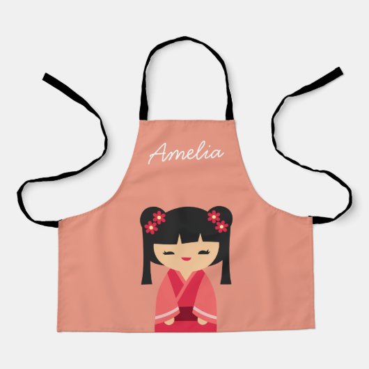 ピンクこけし日本の人形 エプロン (正面)