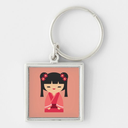 ピンクこけし日本の人形 キーホルダー (正面)