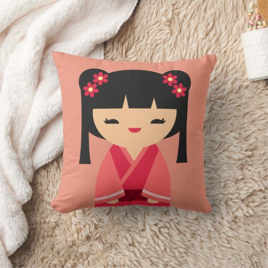 ピンクこけし日本の人形 クッション (ブランケット)