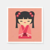 ピンクこけし日本の人形 スタンダードカクテルナプキン (正面)