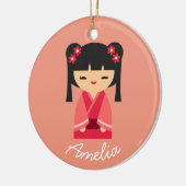 ピンクこけし日本の人形 セラミックオーナメント (左)