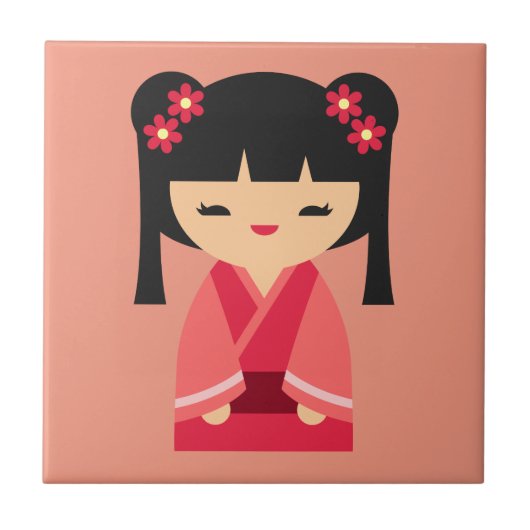 ピンクこけし日本の人形 タイル (正面)