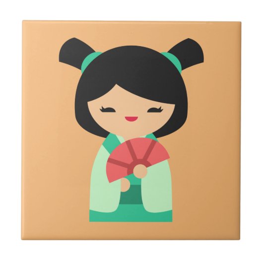 ピンクこけし日本の人形 タイル (正面)