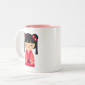ピンクこけし日本の人形 ツートーンマグカップ (正面左)