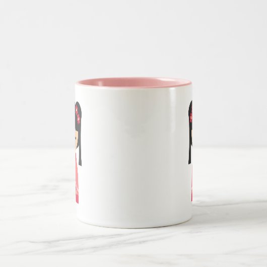 ピンクこけし日本の人形 ツートーンマグカップ (中央)