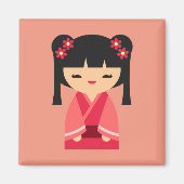 ピンクこけし日本の人形 マグネット (正面)