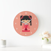 ピンクこけし日本の人形 ラージ壁時計 (ホーム)