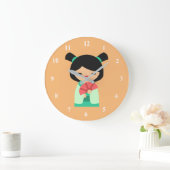 ピンクこけし日本の人形 ラージ壁時計 (ホーム)