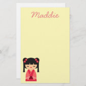 ピンクこけし日本の人形 便箋 (正面/裏面)