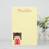 ピンクこけし日本の人形 便箋 (スタンド正面)