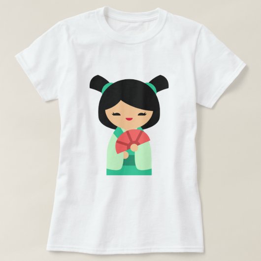 ピンクこけし日本の人形 Tシャツ (デザイン正面)