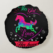 ピンクこの女の子は彼女の馬を愛している ラウンドクッション (裏面)