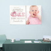 ピンクこの小さなカボチャ写真1st誕生日パーティー 横断幕 (トレードショー)