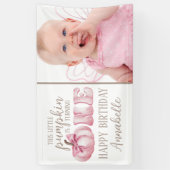 ピンクこの小さなカボチャ写真1st誕生日パーティー 横断幕 (縦)