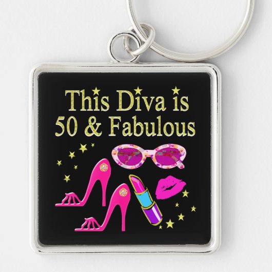 ピンクこのDIVAは50と素晴らしいデザイン キーホルダー (正面)