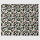 ピンクさくらんぼの花が黒い包み紙 ラッピングペーパー (フラット)