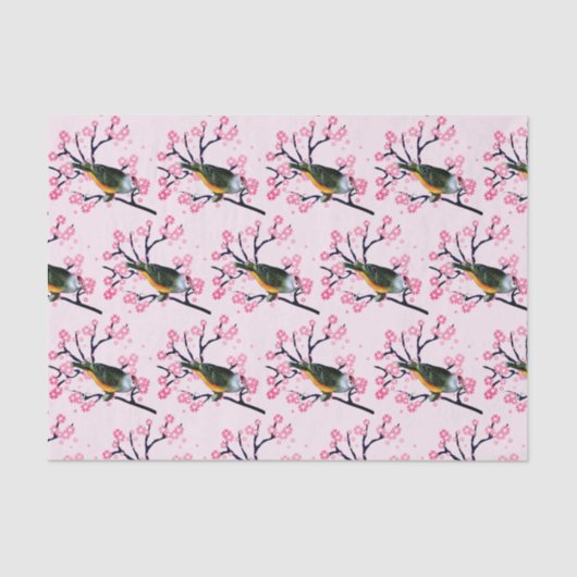 ピンクさくらんぼの花とソングバードの切り離し 薄葉紙 (正面)