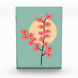 ピンクさくらんぼの花と太陽 フォトブロック