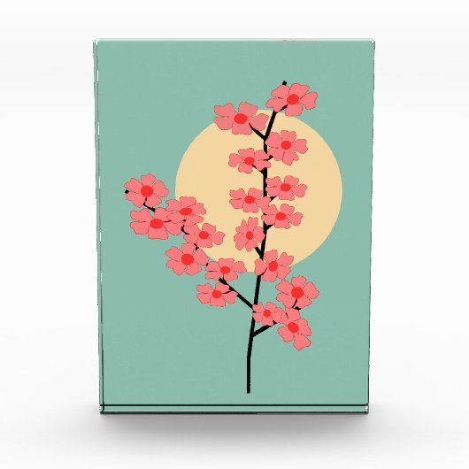 ピンクさくらんぼの花と太陽 フォトブロック (正面)