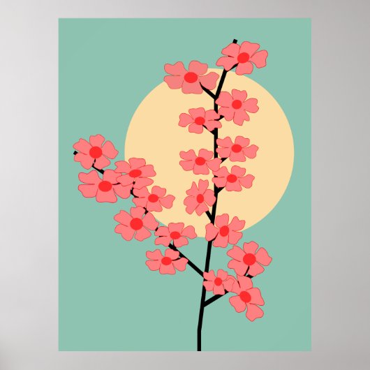 ピンクさくらんぼの花と太陽 ポスター (正面)