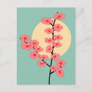 ピンクさくらんぼの花と太陽 ポストカード