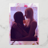 ピンクさくらんぼの花と金ゴールド-結婚ゲイ 箔招待状 (裏面)