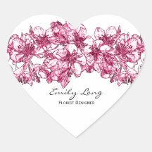 ピンクさくらんぼの花のアレンジメントスケッチデザイン