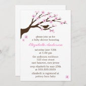 ピンクさくらんぼの花のベビーシャワー 招待状 (正面/裏面)