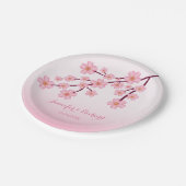 ピンクさくらんぼの花の木の枝の名前結婚付き ペーパープレート (アングル)