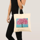 ピンクさくらんぼの花の木の水の色桜 トートバッグ (正面(商品))