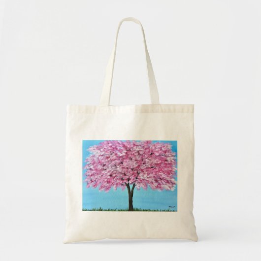 ピンクさくらんぼの花の木の水の色桜 トートバッグ (正面)