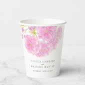 ピンクさくらんぼの花の水の色結婚の花のカップ 紙コップ (裏面)