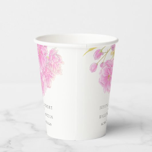 ピンクさくらんぼの花の水の色結婚の花のカップ 紙コップ (右)