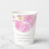ピンクさくらんぼの花の水の色結婚の花のカップ 紙コップ (正面)