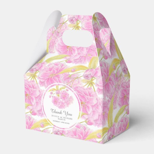 ピンクさくらんぼの花の水彩パターン(の模様が)あるカスタム フェイバーボックス (正面サイド)