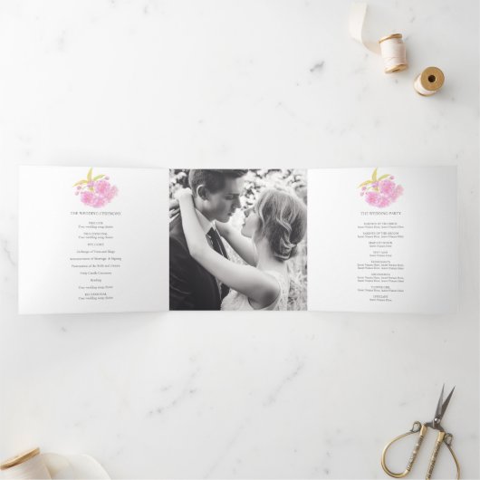 ピンクさくらんぼの花の水彩三重プログラム 三つ折りプログラム (内部)