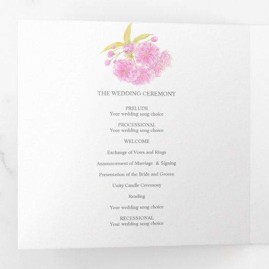 ピンクさくらんぼの花の水彩三重プログラム 三つ折りプログラム (内部最初)