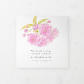 ピンクさくらんぼの花の水彩三重プログラム 三つ折りプログラム (カバー)