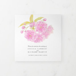 ピンクさくらんぼの花の水彩三重プログラム 三つ折りプログラム