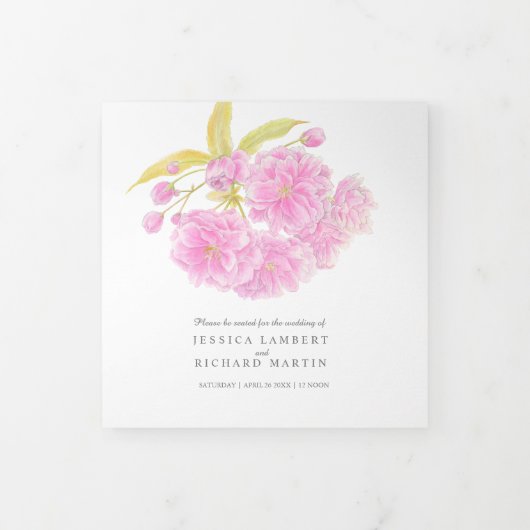 ピンクさくらんぼの花の水彩三重プログラム 三つ折りプログラム (カバー)