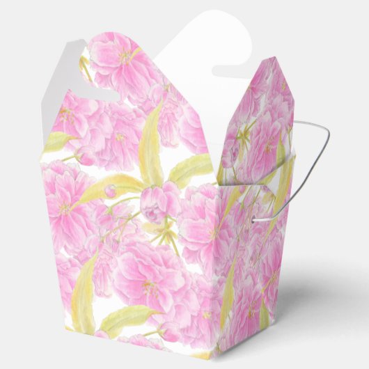 ピンクさくらんぼの花の水彩画パターン（の模様が）ある フェイバーボックス (オープン)